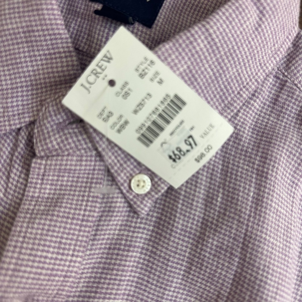 J.Crew Shirt Mens Medium Purple Houndstooth Linen Blend Short Sleeve Button Down - Picture 5 of 12